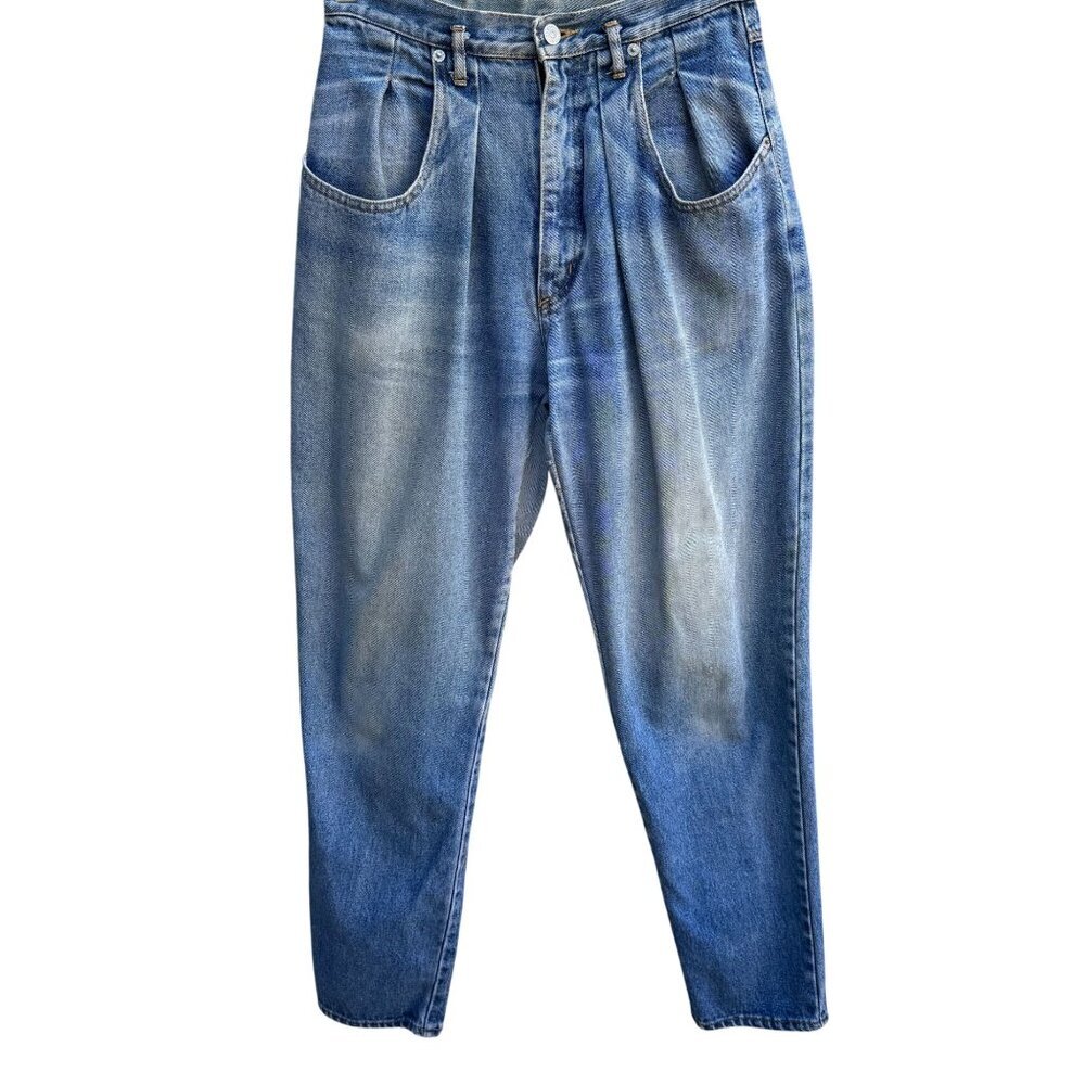 Freego Vintage‎ 80s Womens High Waist Pleated Distressed Tapered Leg Jeans 28x31